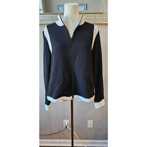 T by Talbots Colorblock Stretch Full Zip Jacket Women Size L‎ Petite Black White